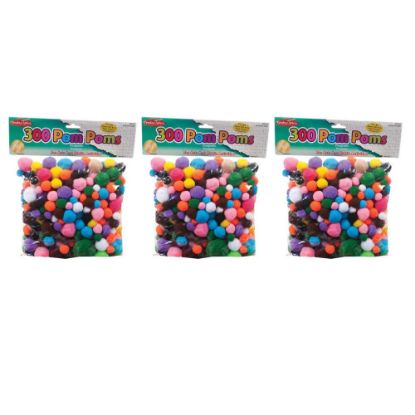 Picture of Charles Leonard Creative Arts Pom-Poms, Assorted Sizes, Assorted Colors, 300 Pom-Poms Per Pack, Set Of 3 Packs