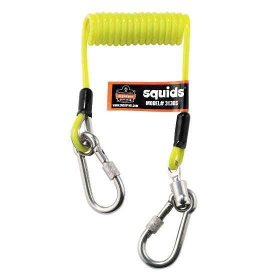 Picture of Ergodyne Squids 3130S Coiled Cable Lanyards, 2 Lb, 6-1/2in, Lime, Pack Of 6 Lanyards