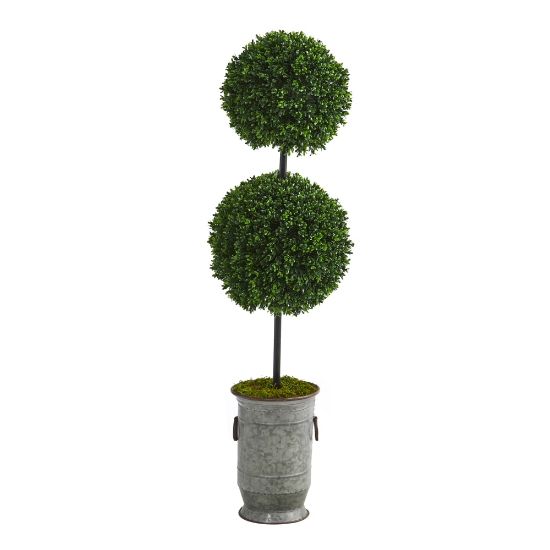 Picture of Nearly Natural Boxwood Double Ball Topiary 50inH Artificial Tree With Vintage Planter, 50inH x 10inW x 10inD, Green/Gray