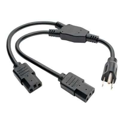 Picture of Eaton Tripp Lite Series Y Splitter Power Cable, NEMA 5-15P to 2x C13 - 10A, 125V, 18 AWG, 1.5 ft. (0.45 m), Black - Power cable - NEMA 5-15P (M) to power IEC 60320 C13 - 1.5 ft - black