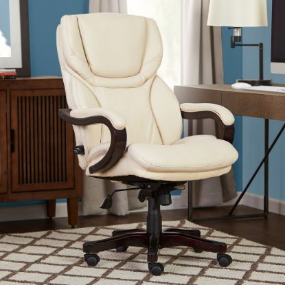 Picture of Serta Big & Tall Bonded Leather High-Back Office Chair With Wood Accents, Inspired Ivory/Espresso