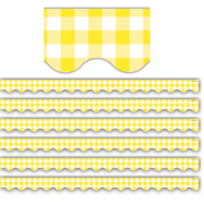 Picture of Teacher Created Resources Scalloped Border Trim, Yellow Gingham, 35ft Per Pack, Set Of 6 Packs