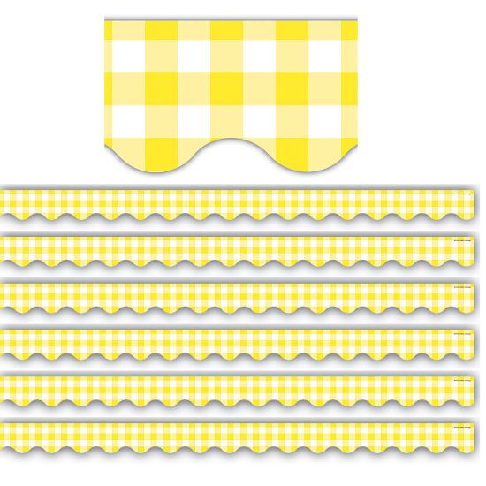 Picture of Teacher Created Resources Scalloped Border Trim, Yellow Gingham, 35ft Per Pack, Set Of 6 Packs