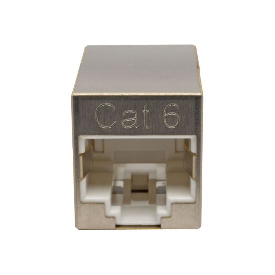 Picture of Tripp Lite Cat6 Straight-Through Modular Shielded Compact In-Line Coupler (RJ45 F/F), TAA - Network coupler - TAA Compliant - RJ-45 (F) to RJ-45 (F) - shielded - CAT 6 - silver