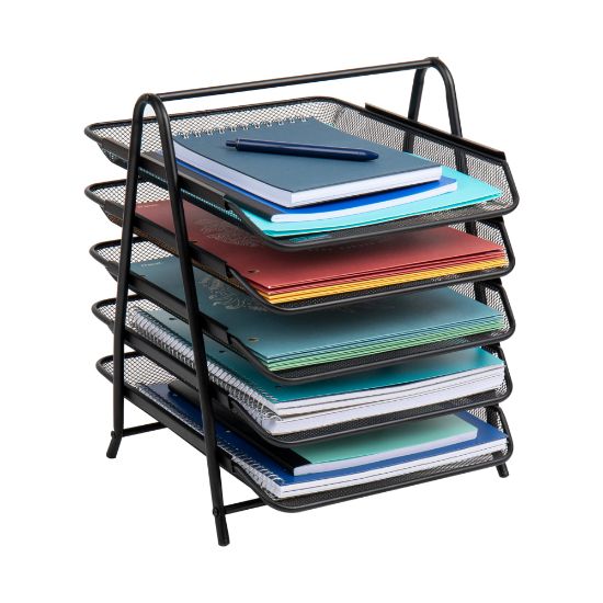 Picture of Mind Reader 5-Tier Paper Tray Desktop Organizer Metal Mesh, 14-1/2inH x 14inW x 11-3/4in L, Black