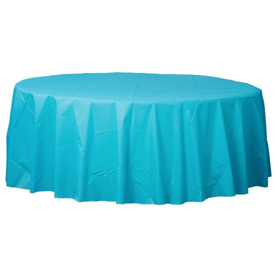 Picture of Amscan 77017 Solid Round Plastic Table Covers, 84in, Caribbean Blue, Pack Of 6 Covers