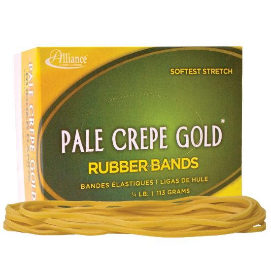 Picture of Alliance Rubber Pale Crepe Gold Rubber Bands In 1/4-Lb Box, #117B, 7in x 1/8in, Box Of 75