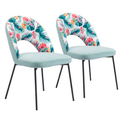 Picture of Zuo Modern Bethpage Dining Chairs, Multicolor Print/Green/Black, Set Of 2 Chairs