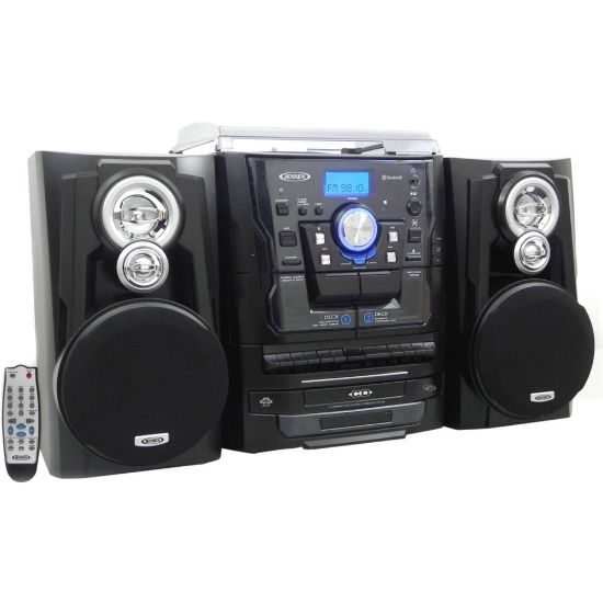 Picture of JENSEN JMC-1250 Mini Hi-Fi System - 10 W RMS - iPod Supported - Black - CD Player, Turntable - 3 Disc(s) - AM, FM - 20 x AM - 20 x FM - 2 Speaker(s) - CD-DA, MP3 - Remote Control