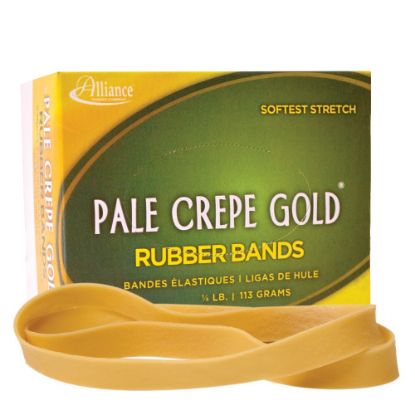 Picture of Alliance Rubber Pale Crepe Gold Rubber Bands In 1/4-Lb Box, #107, 7in x 5/8in, Box Of 15