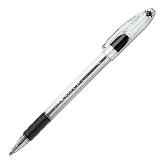 Picture of Pentel R.S.V.P. Ballpoint Pens, Fine Point, 0.7 mm, Clear Barrel, Black Ink, Pack Of 12