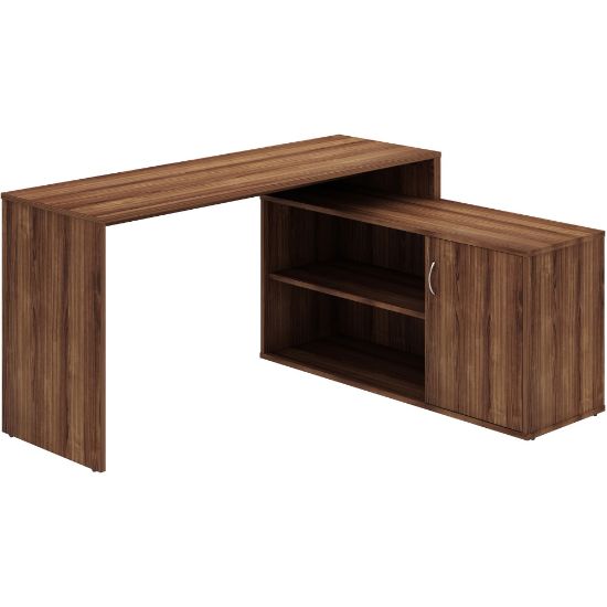 Picture of LYS L-Shape Workstation with Cabinet - For - Table TopLaminated L-shaped Top - 200 lb Capacity - 29.50in Height x 60in Width x 47.25in Depth - Assembly Required - Walnut - Particleboard - 1 Each