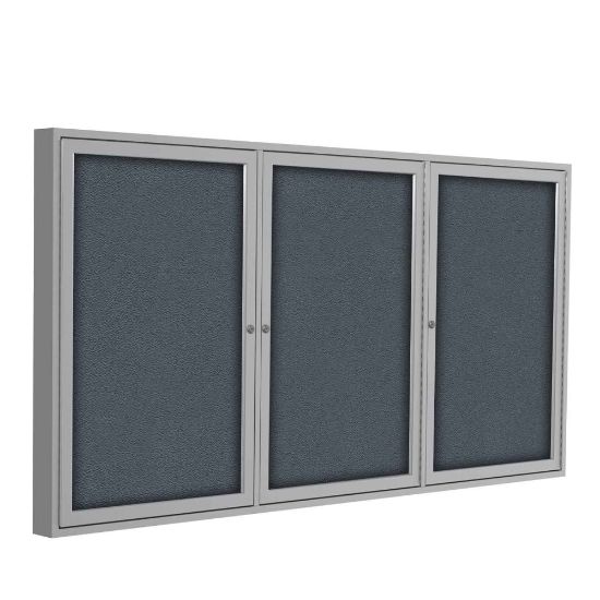 Picture of Ghent 3 Door Enclosed Fabric Bulletin Board, Satin Aluminum Frame, 36inH x 72inW, Gray