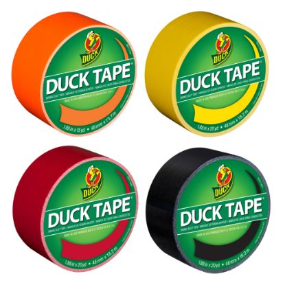 Picture of Duck Brand Duct Tape Rolls, 1.88in x 20 Yd/1.88in x 15 Yd, Neon Orange/Yellow/Red/Black, Pack Of 4 Rolls