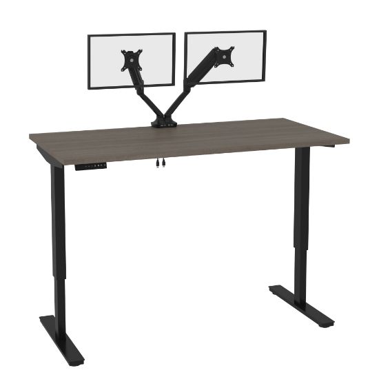 Picture of Bestar Universel Electric 60inW Standing Desk With Dual Monitor Arm, Bark Gray