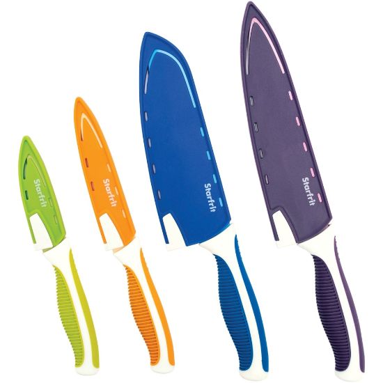 Picture of Starfrit Set of 4 Knives with Sharpeners - 4/Set - 1 x Chefs Knife, 1 x Santoku Knife, 1 x Utility Knife, 1 x Paring Knife - 8in Width Chefs Knife, 7in Width Santoku Knife, 5in Width Utility Knife, 3.50in Width Paring Knife - Multicolor