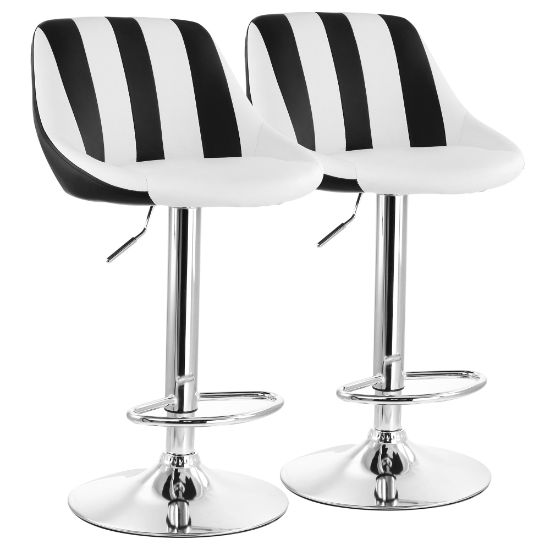 Picture of Elama Adjustable Faux Leather Bar Stools, Striped Black/White/Chrome, Set Of 2 Stools