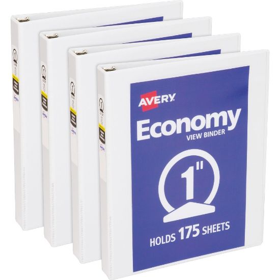 Picture of Avery Economy View Binder, 1in Ring, 8 1/2in x 11in, White, Pack Of 4