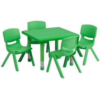 Picture of Flash Furniture 24ft" Square Plastic Height-Adjustable Activity Tables With 4 Chairs, Green