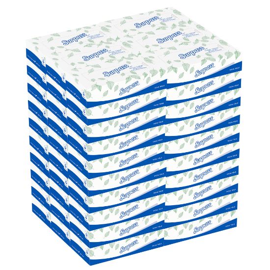 Picture of Surpass 2-Ply Facial Tissues, Flat Box, FSC Certified, White, 125 Tissues Per Box, Case Of 60 Boxes