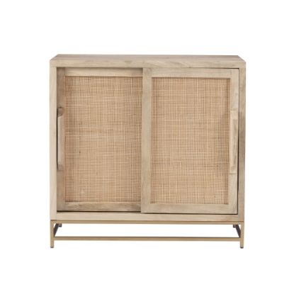 Picture of Powell Braden 33inW Rattan Cabinet With 2 Doors, Natural/Gold