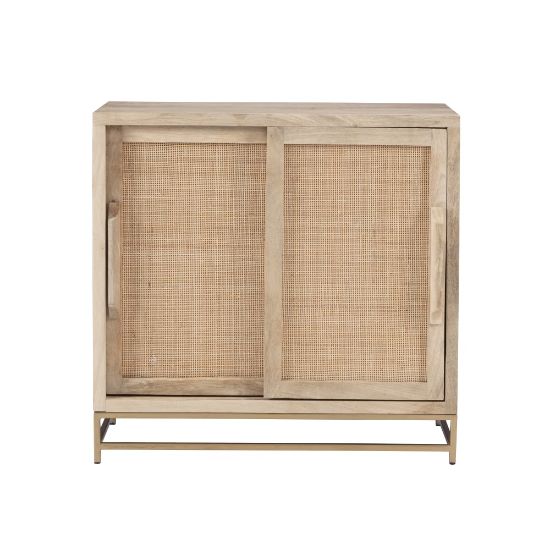 Picture of Powell Braden 33inW Rattan Cabinet With 2 Doors, Natural/Gold