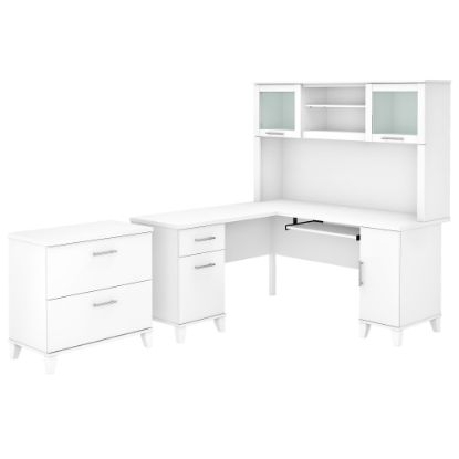 Picture of Bush Business Furniture Somerset 60inW L-Shaped Corner Desk With Hutch And Lateral File Cabinet, White, Standard Delivery