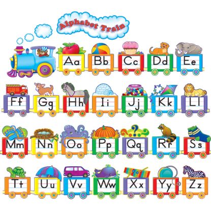 Picture of Teacher Created Resources Alphabet Train Bulletin Board Display Set, Multicolor, Set Of 31 Pieces