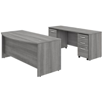 Picture of Bush Business Furniture Studio C 72inW Bow-Front Computer Desk And Credenza With Mobile File Cabinets, Platinum Gray, Standard Delivery