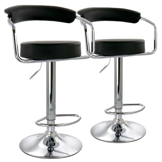 Picture of Elama Faux Leather Retro Adjustable Bar Stools, Black/Chrome, Set Of 2 Stools