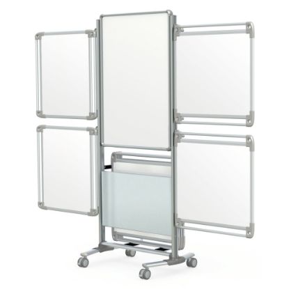 Picture of Ghent Nexus Mobile 2-Sided Magnetic Dry-Erase Whiteboard With Tablet Storage, 76 1/8in x 32 5/8in x 25 1/8in Steel Frame With Silver Finish