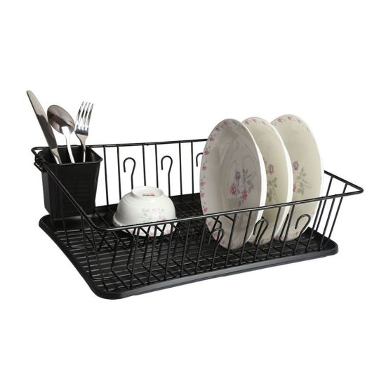 Picture of MegaChef Dish Rack With 14 Plate Positioners And Detachable Utensil Holder, 17-1/2in, Black