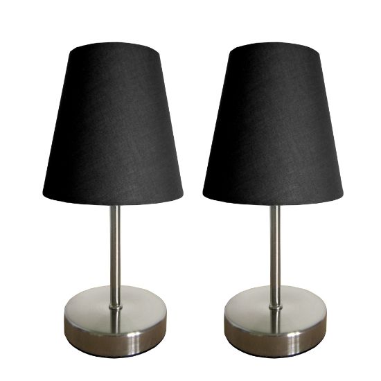 Picture of Simple Designs Sand Nickel Mini Basic Table Lamp Set with Black Fabric Shades