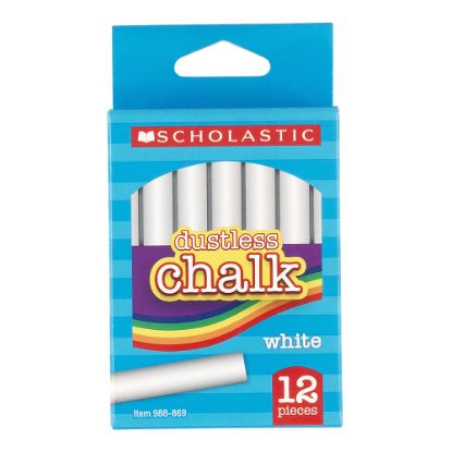 Picture of Scholastic Dustless Chalk, White, Pack Of 12 Sticks