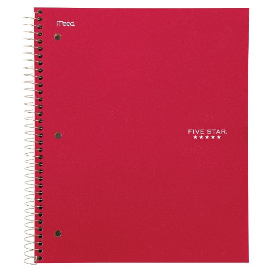 Picture of Five Star Wirebound Notebook Plus Study App, 3 Subject, College Ruled, 8 1/2in x 11in, Fire Red