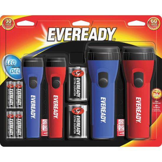 Picture of Energizer LED Flashlight Combo Pack - LED - Bulb - 25 lm LumenD - Battery - Red, Blue - 4 / Pack