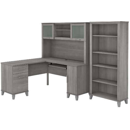 Picture of Bush Business Furniture Somerset 60inW L-Shaped Corner Desk With Hutch And 5-Shelf Bookcase, Platinum Gray, Standard Delivery