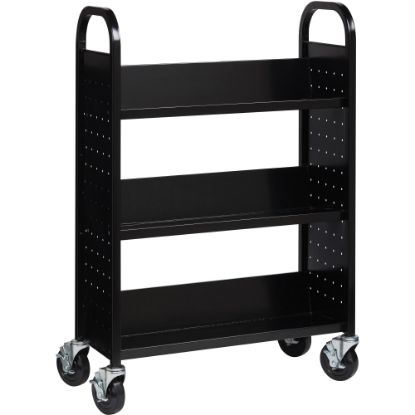 Picture of Lorell 3-Shelf Single-Sided Steel Book Cart, 46inH x 32inW x 14inD, Black