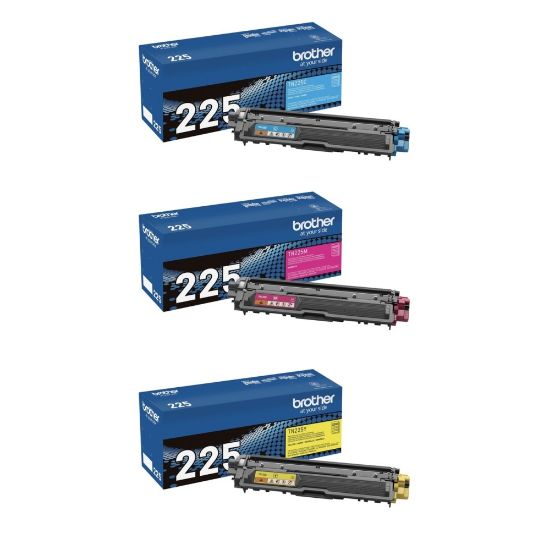 Picture of Brother TN225 Cyan; Magenta; Yellow High Yield Toner Cartridges, Pack Of 3, TN225CMY-OD