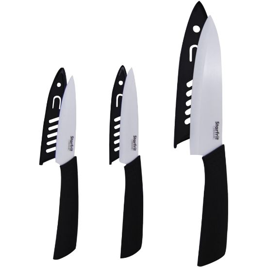 Picture of Starfrit Set of Ceramic Knives - Knife Set - 1 x Paring Knife, 1 x Utility Knife, 1 x Chefs Knife - Cutting, Paring - Dishwasher Safe