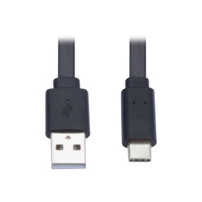 Picture of Tripp Lite USB-A to USB-C Flat Cable (M/M), Black, 3 ft. (0.9 m) - First End: 1 x Type A Male USB - Second End: 1 x Type C Male USB - 480 Mbit/s - Nickel Plated Connector - Gold Plated Contact - Black