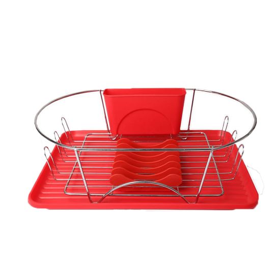 Picture of MegaChef 17-1/2in Dish Rack, Red/Silver