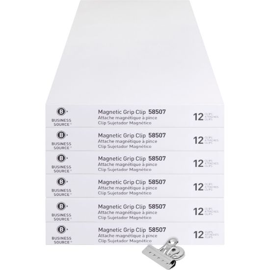 Picture of Business Source Magnetic Grip Clips Pack - No. 2 - 2.3in Width - for Paper - Magnetic, Heavy Duty - 72 / Bundle - Silver