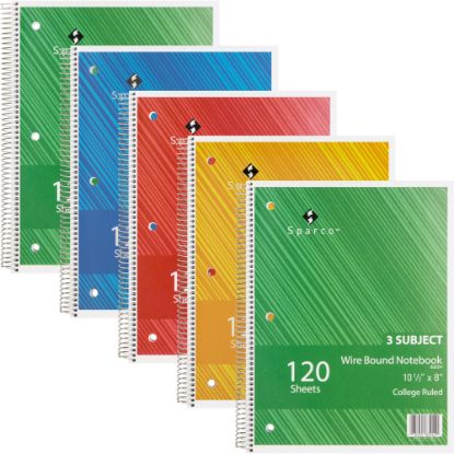 Picture of Sparco Wire-Bound Notebooks, 8in x 10.5in, College Ruled, 120 Sheets, Assorted, Pack Of 6