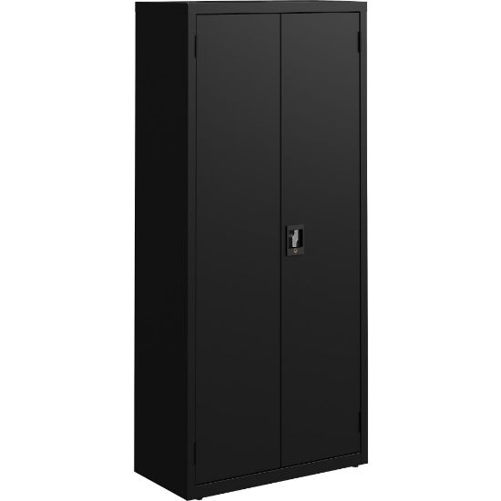 Picture of Lorell Fortress Series Slimline Storage Cabinet - 30in x 15in x 66in - 4 x Shelf(ves) - 720 lb Load Capacity - Durable, Welded, Nonporous Surface, Recessed Handle, Removable Lock, Locking System - Black - Baked Enamel - Steel - Recycled