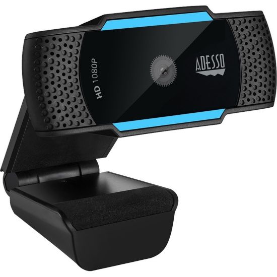 Picture of Adesso CyberTrack H5 1080P Webcam - 2.1 Megapixel - 30 fps - USB 2.0 - Auto Focus - Built-In MIC - Tripod Mount - Privacy Shutter Cover - 1920 x 1080 Video - Works with Zoom, Webex, Skype, Team, Facetime, Windows, MacOS, and Android Chrome OS