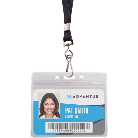 Picture of Advantus ID Holder/Lanyard Combo, Horizontal, Black/Clear, Pack of 20