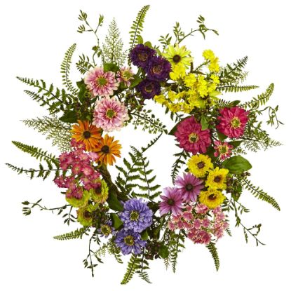 Picture of Nearly Natural Polyester Mixed Flower Wreath, 22in, Multicolor