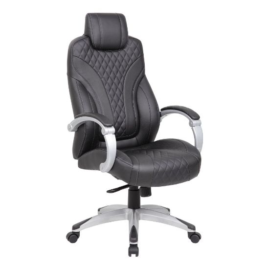 Picture of Boss Office Products Caressoft Hinged Arm Executive Ergonomic High-Back Chair, Black