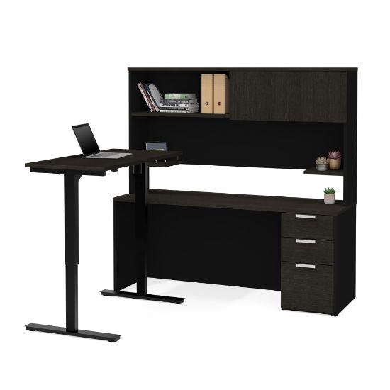 Picture of Bestar Pro-Concept Plus 72inW L-Shaped Standing Corner Desk With Pedestal And Hutch, Deep Gray/Black